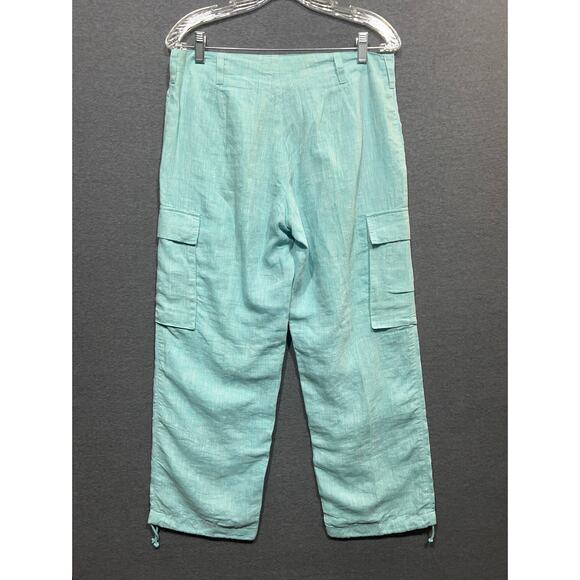 Lauren Ralph Lauren Women Light Green Cargo Pants Linen Tie Ankles Beach Size 6 - Picture 2 of 10